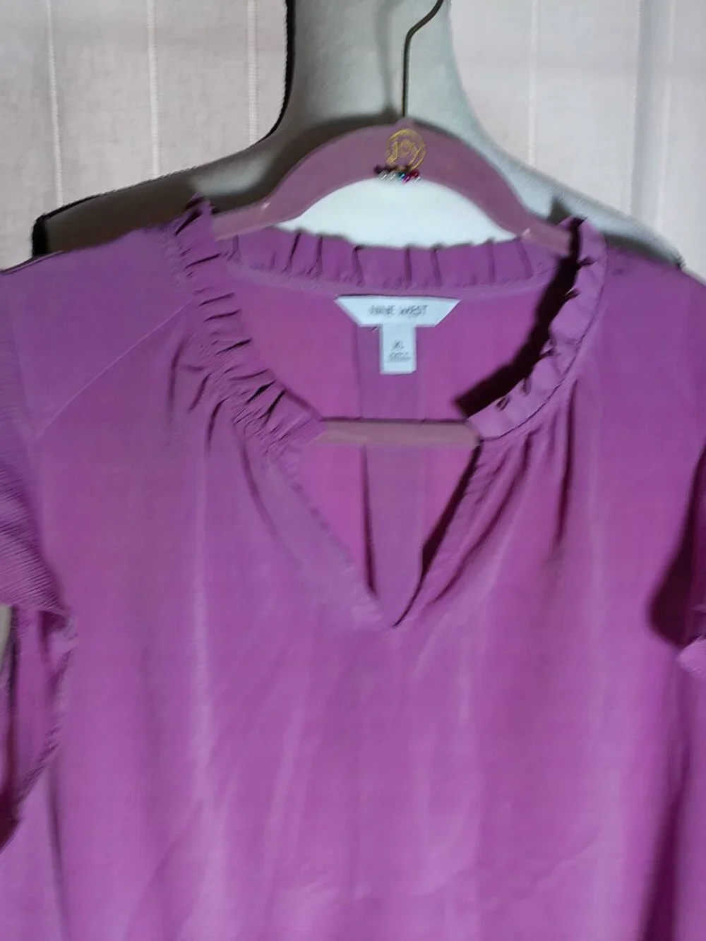 NINE WEST Short Ruffle Sleeve V-Neck Pink Gauzy Blouse XL - Picture 2 of 8